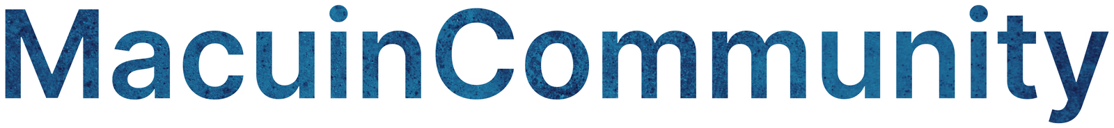 Blue textured text logo displaying the word “MacuinCommunity” on a transparent background.